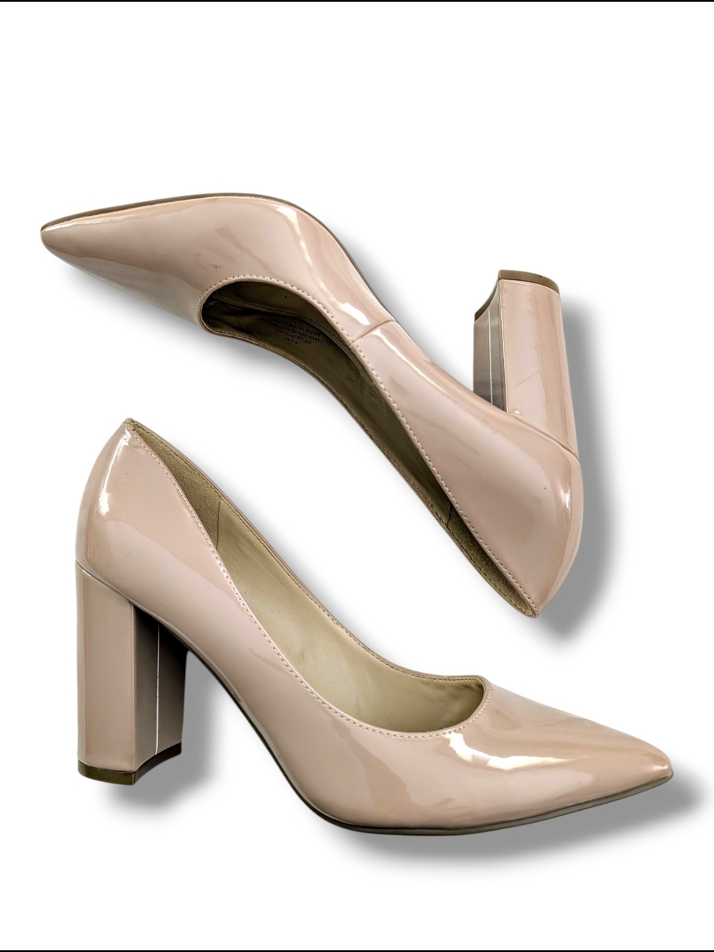 NWOT Marc Fisher Gildy 3 Blush Patent Leather Pointed Toe Block Heels, Size 8.5